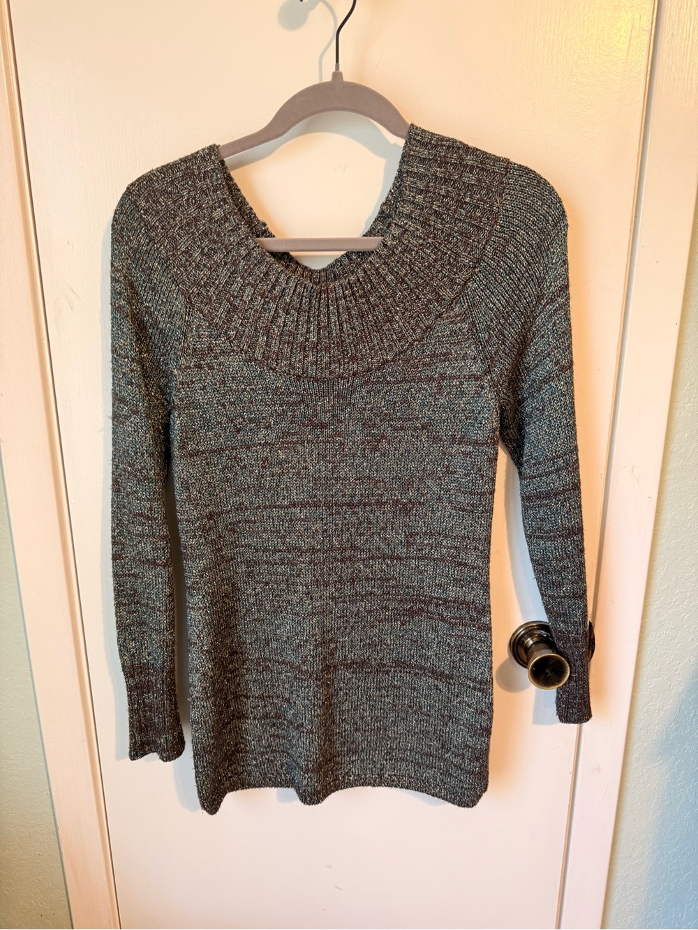 Chico's Marled Gray Ribbed Cowl Sweater